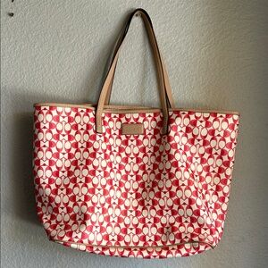 Coach Pink Red and Cream Patterned Tote F25673